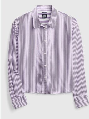 GAP Organic Cotton Poplin Crop Shirt Purple XXL Oversized Preppy Button Up